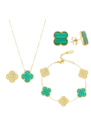 Conjunto Folheado com Pedra Verde e Zircônias — LSM Acessórios